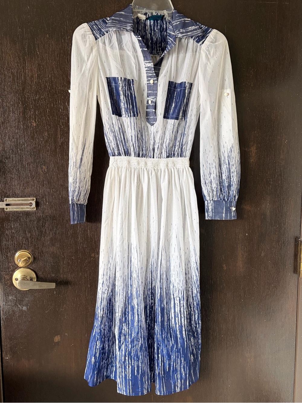 Vintage Ragtime blue white sheer shirtwaist dress union made